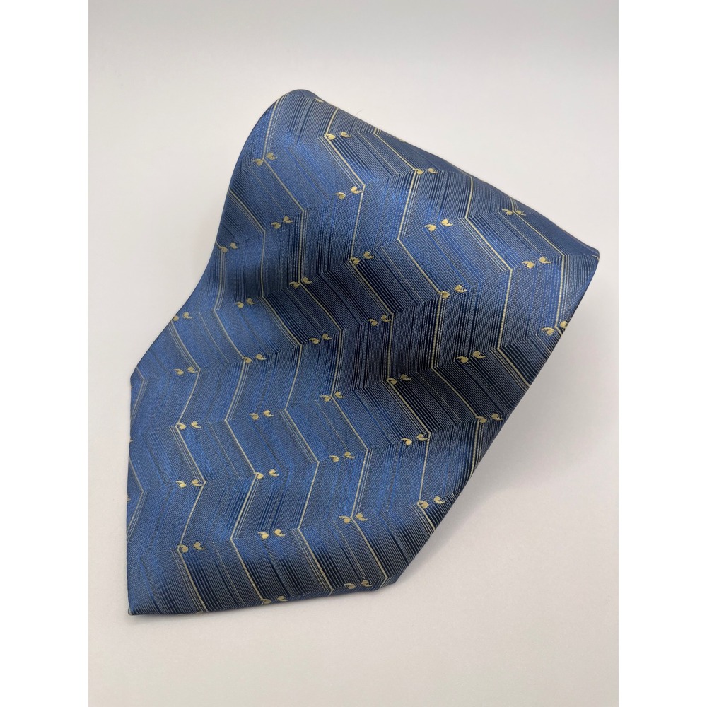 Sheng Kai Hand Made Blue Geometric Pattern Silk Necktie